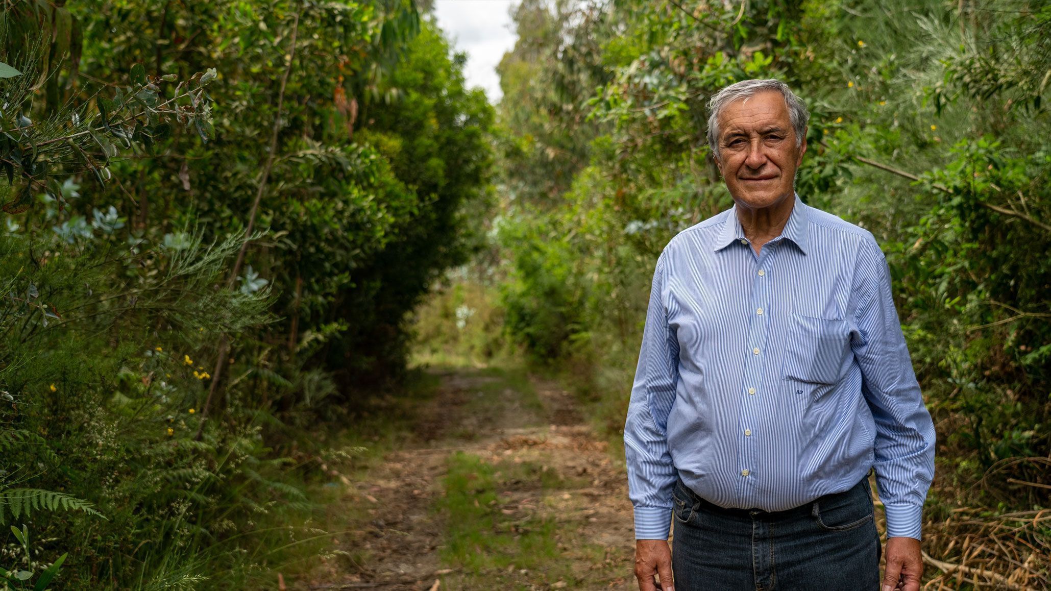 Senhor idoso num terreno agrícola